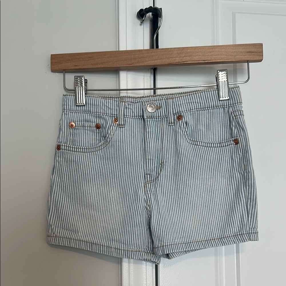 Girls LEVIS High Rise Striped Denim Shorts Size 8 regular